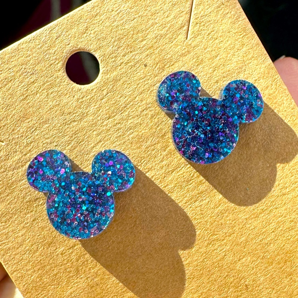 Mickey Mouse blue and purple sparkle earrings